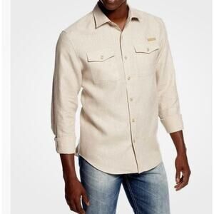 Sean John Shirt Mens XL White Linen Blend Tailored Fit Long Sleeve Button Down